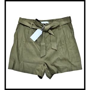NWT Antonio Melani Amee Linen Blend Belted High Rise Shorts Olive Green 16 NEW